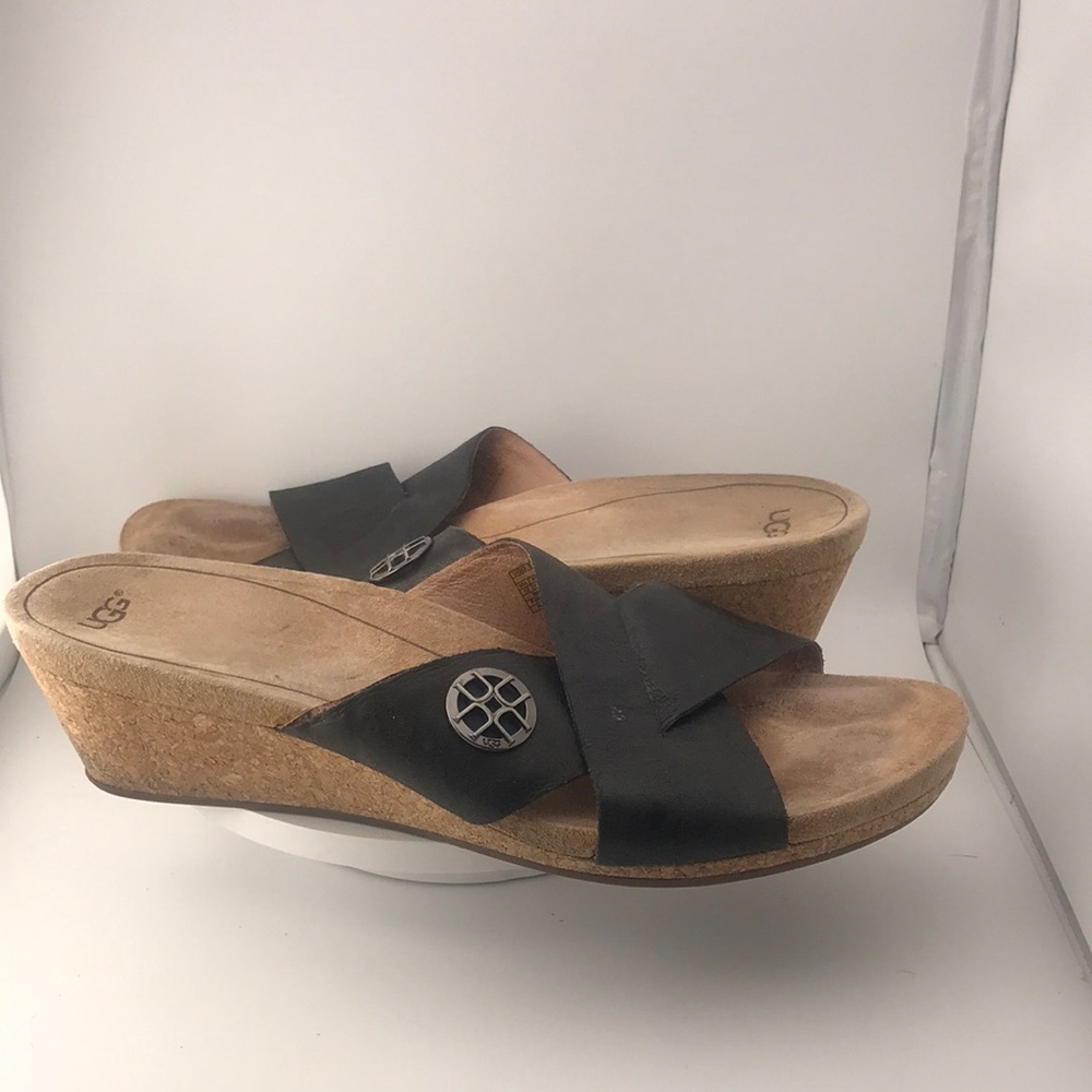 UGG Lyra Black Wedge Sandals Shoes with Stylish Straps Size 12